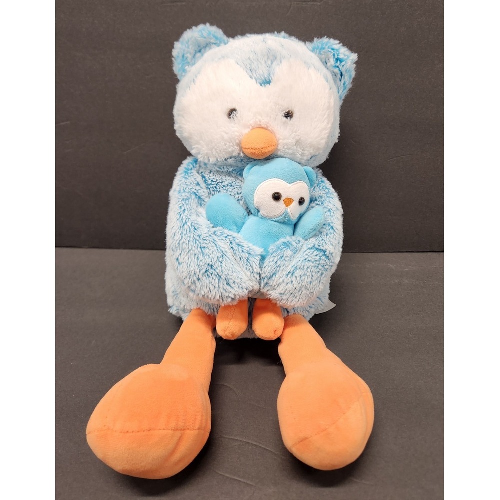 Animal Adventure Plush Mama Owl Holding Her Baby  Owl In Blue Stuffed Animal